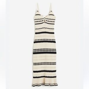 VIRAL H&M Crochet-look Cream Black Striped Dress XS